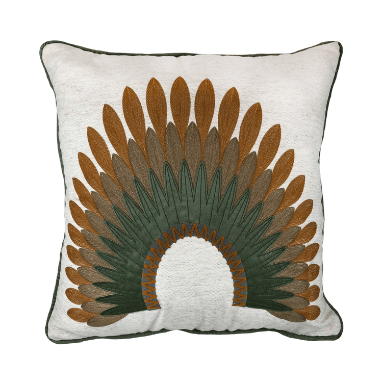 Almofada Linho Cru Cocar Verde 52X52cm - Decortextil Almofada Linho Cru Cocar Verde 52X52cm - Decortextil